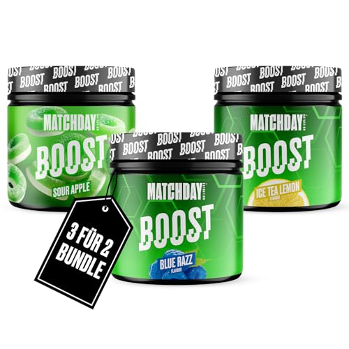 Matchday Nutrition I BOOST 3 für 2 Bundle I Fußball-Booster mit 60 Portionen I Sour Apple, Blue Razz, Ice Tea Lemon