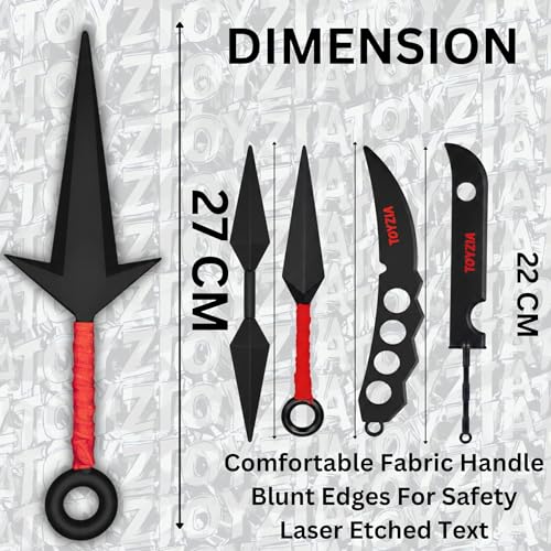 Image of Ninja Kunai Mega Combo Kit - 5 Kunai Knife, Shuriken Star, Headband,48 Trading Card & Sticker, Anime Costume Accessory Set for Kids, LARP & Birthday Gifts