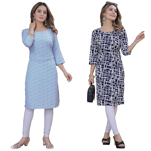 Image of Women's Multicolor Trendy Execlusive Crepe Kurta||Pack of 2 Kurta||Kurta for Women