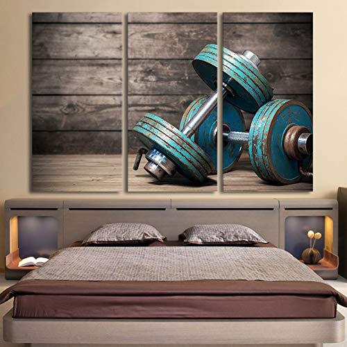QJXX Cuadrosu00a0enu00a0Lienzo Impresión de la Lona Vendimia Mancuernas Pintura Conjunto de 3 Mural Giclee Gimnasio Aptitud Foto Póster para Culturismo Temática Deportiva,A,50x70cm*3