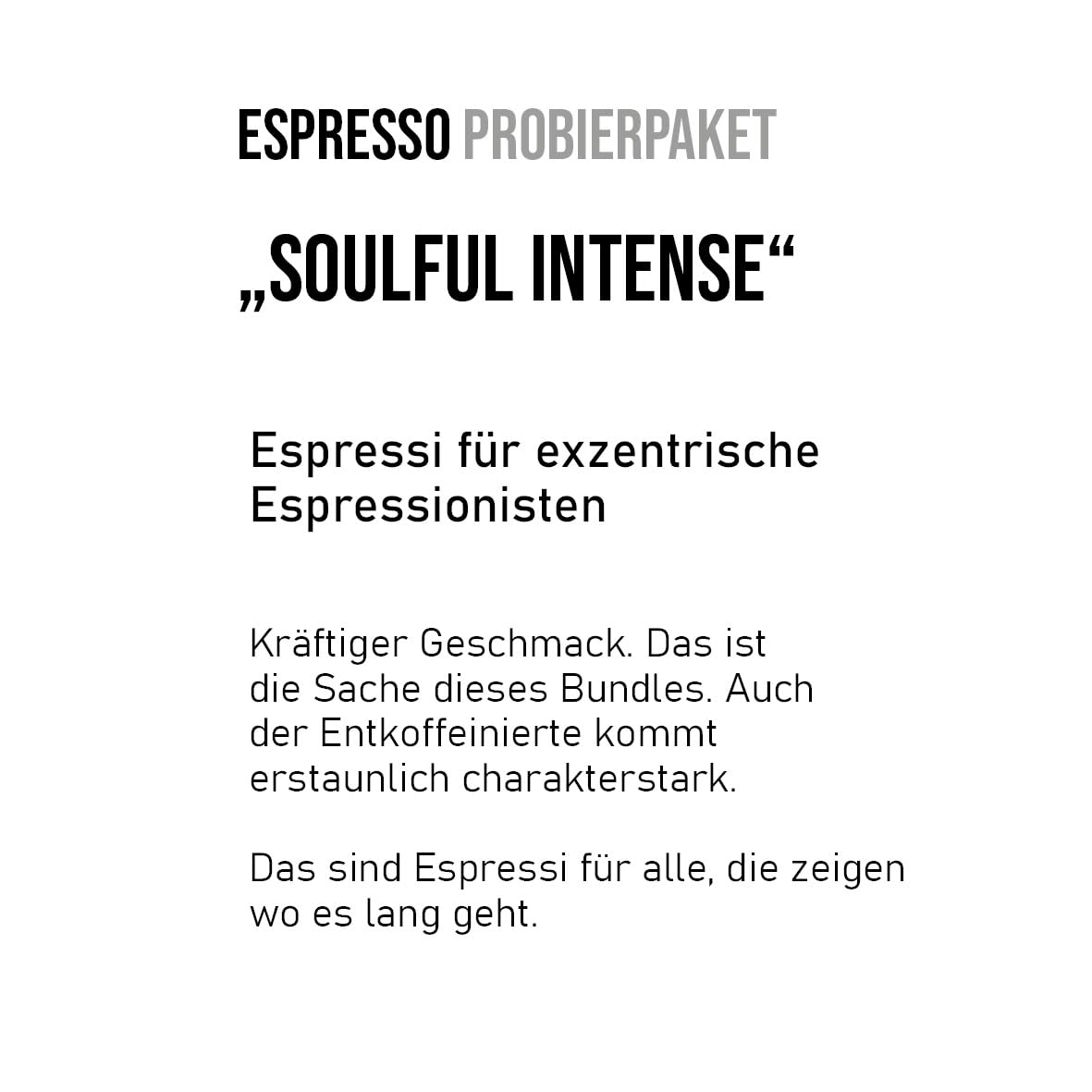 Espresso Geschenkpaket „soulful INTENSE“, Geschenk-Set: 3 x 250 g Kaffee Espresso kräftig, handgeröstet, ganze Bohne, schwarzer Geschenk-Karton, ein Teilstück vom originalen Kaffee-Sack