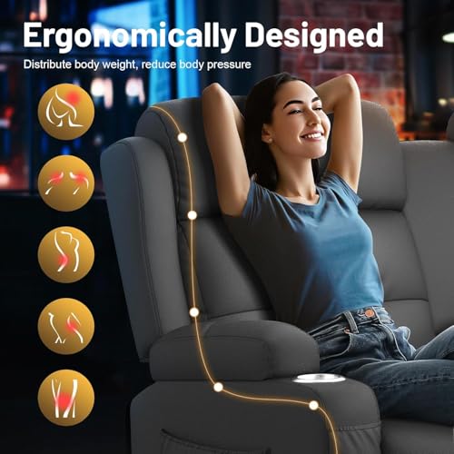 Image of Loveseat Recliner Sofa, Home Theater Seating with Massage, 3 Seat Reclining Loveseats with Console, Wall Hugger RV Couch Movie Theater Chairs, RV Furniture Sofas with USB, Cup Holders for Gaming Room