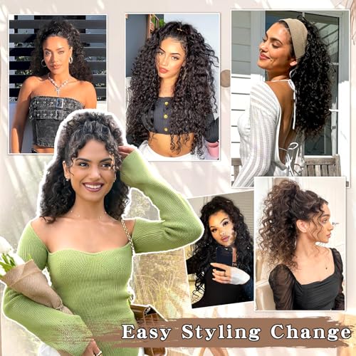 Shnmin Ponytail Extension,Curly Drawstring Ponytail Extension For Black Women Natural Black Curly Clip In Hair Extensions 18 Inch Synthetic Hairpiece For Daily Party thumb #5