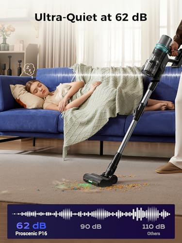 Proscenic P16 Cordless Vacuum Cleaner: 45Kpa, 55 Min Runtime, Lightweight, Anti-Tangle Brush, Ideal for Pet Hair