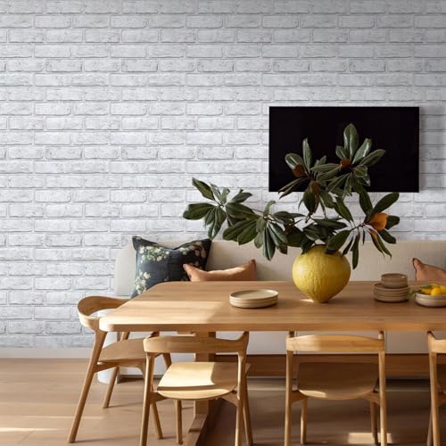 COMSTICKC 3D Faux Brick Peel and Stick Wall Panels, White with Gray Spots, Small Size, Ultra-Light Thin PVC Fake Brick Decorative Tiles DIY Interior Decor, 10 Pcs of 12"X12", Not Real Brick by COMSTICKC - Image 7