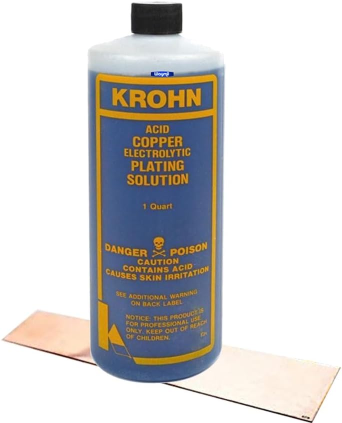 Waymil Krohn Electroplating Acid Copper Plating Solution Jewelry Plating 1 Qt/0.94 Lt with Pure Copper Anode Made in USA