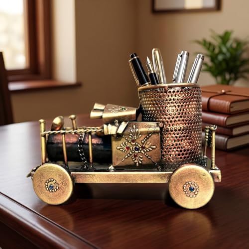 Image of Engine Showpiece for Office Table Decor, Bronze Metallic Train Miniature for Corporate Gifting, Desk Decoration and Home Wedding Lighting Ornament (12x13x21 CM)
