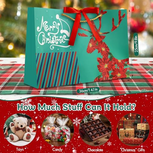Image of JMANNI Christmas Gift Bags,1PCS Large christmas Gift Bag with Ribbon and 1 Greeting Card 2 Tissue Papers, Portable Paper Gift Bag with Handles, Reusable and Perfect For Your Xmas Presents （Green）