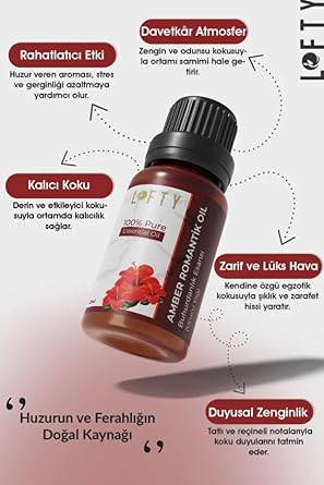 Lofty Amber Romantik Saf Uçucu Yağ (10ml) -%100 Doğal Esansiyel Yağ | Etkileyici ve Egzotik Oda Kokusu, Buhurdanlık ve Difüzör Yağı