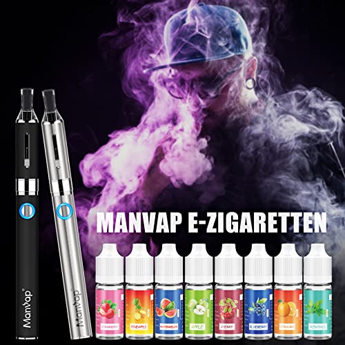 Manvap E Zigarette Starterset,E Shisha Doppelset: 2x 1100mAh+ 8x10ml E Liquid+5x Extra Verdampferköpfe,0,0mg Nikotin – Bild 3
