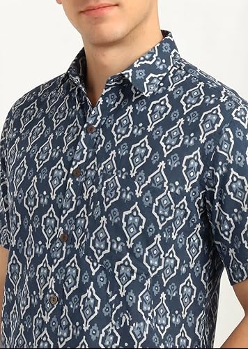 Image of BLOCKS OF INDIA Cotton Hand Block Print Half Sleeves Summer Shirt for Men