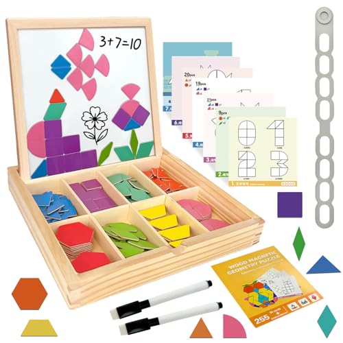 Fortivae Puzzle en Bois Tangram Magnétique, 234 Pcs Jouets Montessori Forme Géométrique, Magnetic Geometric Shape Puzzle, pour Enfants adaptées de 3 4 5 6...