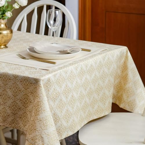 Image of THE YARD HOUSE Wipeable & Anti-Slip Cotton Table Cover - Gilded Opal, Oval 6 Seater - 150Cm X 225Cm Cover | Protects Against Spills & Scratches | Family Dining, Party, Gifting