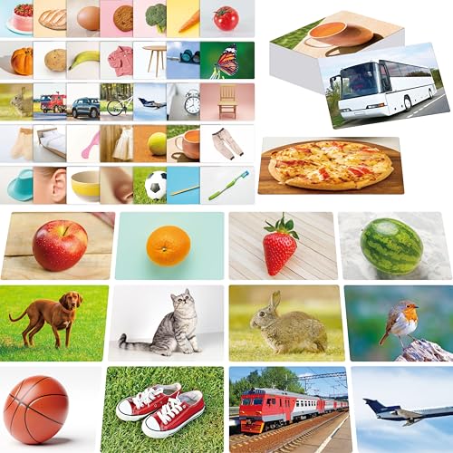 50 Noun Flashcards, Picture & Word Photo Cards Language Builder Visual Aid Language Learning Tool for Autism, ESL Teaching Materials for Adults, Non-Verbal Children Vocabulary Builder for Kids
