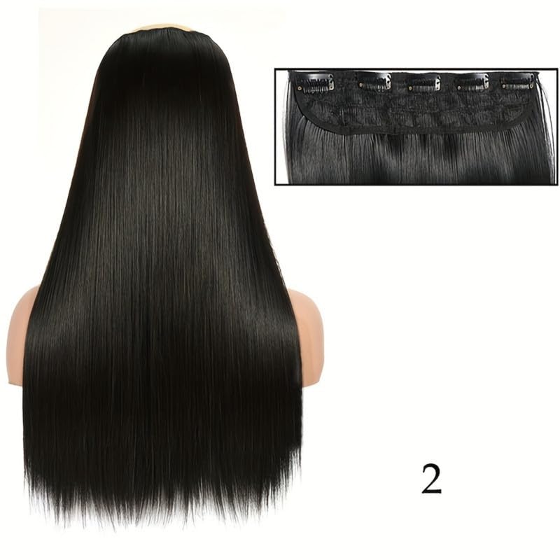 Image of 24 inch Heat Resistant Clip In Synthetic Straight Hair Extensions - Synthetic Hair Extension /Ponytail Long Braided Ponytail With Elastic Hair Ties Synthetic Hair Extensions (Style 12)