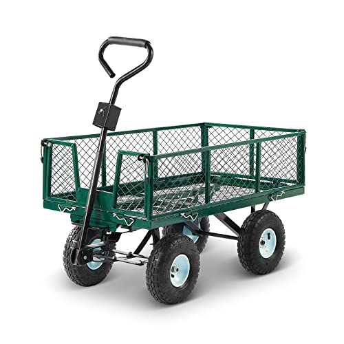 IncreKid Heavy Duty Steel Garden Cart, Outdoor Lawn Hand Truck Folding Utility Mesh Wagon with Removable Sides, 10.5   Pneumatic Tires, for Lawn, Yard, Patio, Farm, Ranch, Max Load 660LBS