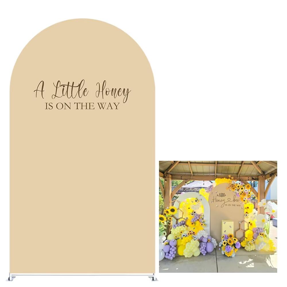 Iydamc A Little Honey is ON The Way Theme Arched Backdrop Covers Beige Stretchy Arch Stand Cover for Baby Shower Birthday Party Decoration Props (No
