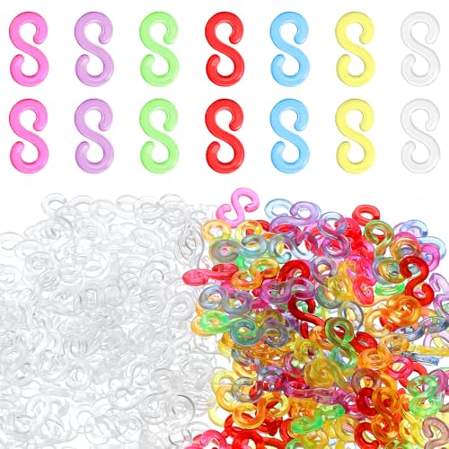 1000 Pieces Loom Rubber Bands Clips S Clips Plastic Connectors Refills Clip Bracelet Kit Clip for Loom Bracelets DIY Making Refill Kit Handicrafts(Colourful Clear)