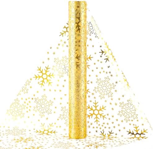 Bloss Christmas Snowflake Table Runner, Sequin Gold Table Runner, Christmas Winter Table Decor for Party,Wedding,Thanksgiving, Birthday, New Years.11 x 590inch