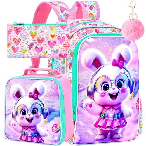 Image of WZLVO 3PCS Kids Backpack for Girls, Unicorn Dinosaur Animal Prechool Elementary Kindergarten School Bookbag with Lunch Box