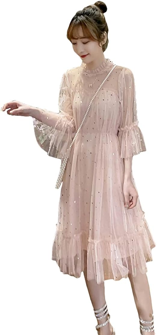 Amazon Co Jp ワンピース ロングドレス レディース ロリータ チュールワンピース 春夏 大きいサイズ 半袖 森ガール 可愛い ゆったり ふわふわ フリル キラキラ 女の子 少女 体型カバー 着痩せ お洒落 旅行 デート 白 ピンク 青 服 ファッション小物