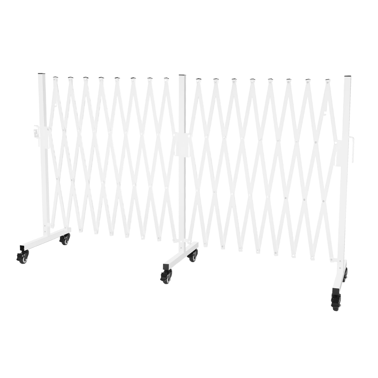 INPAITOO Mobile Safety Barrier Gate Expandable Barricade Gate Folding Security Gate, Metal Barricade with Wheels, Flexible Expanding Security Gate Garage Mobile Fence Gate, 212.6 x 17.7 x 4in White