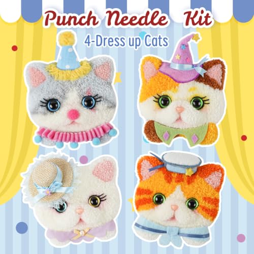 Image of Gipony Punch Needle kit for Beginners,Embroidery kit for Beginners,Punch Needle Kits Adults Beginner,Including Printed Patterns, Needles, Easy to Follow Instructions, and Videos-Cat Family