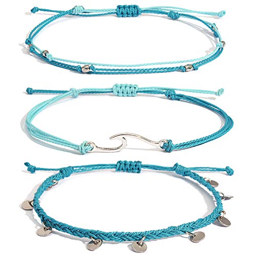 Image of Waterproof String Anklets Cute Beaded Ankle Bracelets Beach Wave Anklet Stainless Steel Coin Boho Ankle Jewelry for Women