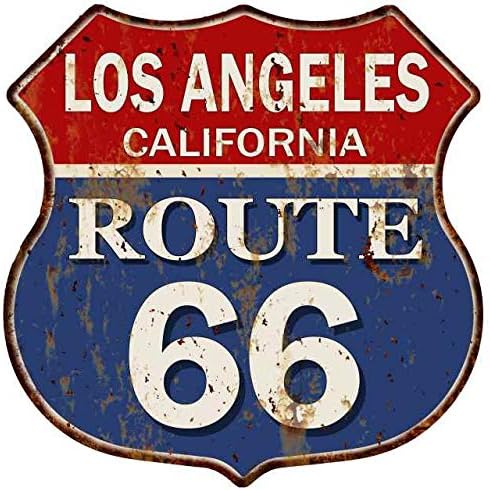 LOS ANGELES, CALIFORNIA Route 66 Shield Metal Sign Man Cave Ga14.5 x 14.5 Matte Finish Metal 115150013067