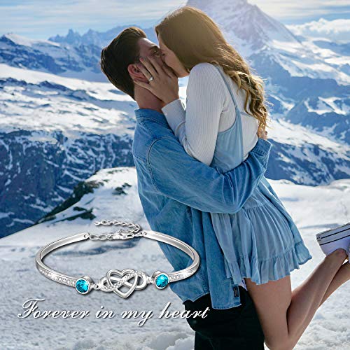 Image of AOBOCO 925 Sterling Silver Infinity Endless Love Heart Birthstone Bangle Bracelet - I Love You Forever Series Adjustable 6-8 in Bracelet with Crystals from Austria Romantic Birthday Jewelry Gift for Women Wife Girlfriend