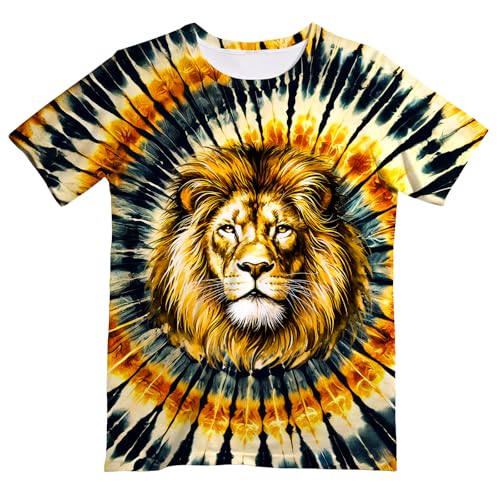 UGTEWXU Kids Orange Black Tie Dye Shirt for Girls Boys Lion Shirts Kids Orange Black Tie Dye Shirt for Girls Boys Lion Shirts Animal T-Shirt Hippes Tee T-Shirt Hippes Tee 6-16 Years Age Size Medium