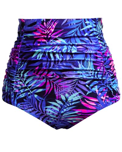 Image of Tempt Me Women's High Waisted Swimsuit Bottom Tummy Control Ruched Bikini Bottom Vintage Swim Bottom Tankini Briefs
