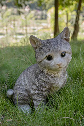 Figura Estatua Gato Gris Sentado Cabeza Inclinada miniatura 2