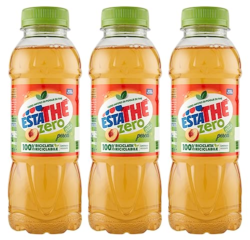3X Estathe Zero al Gusto di Pesca con Vero Infuso di Foglie di Thè 400ml [3 Bottiglie]