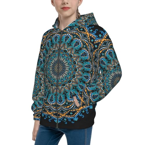 Mandala Kids Pullover Hoodies Boys Zip Up Sweatshirts Girls Athletic Clothes with Pocket