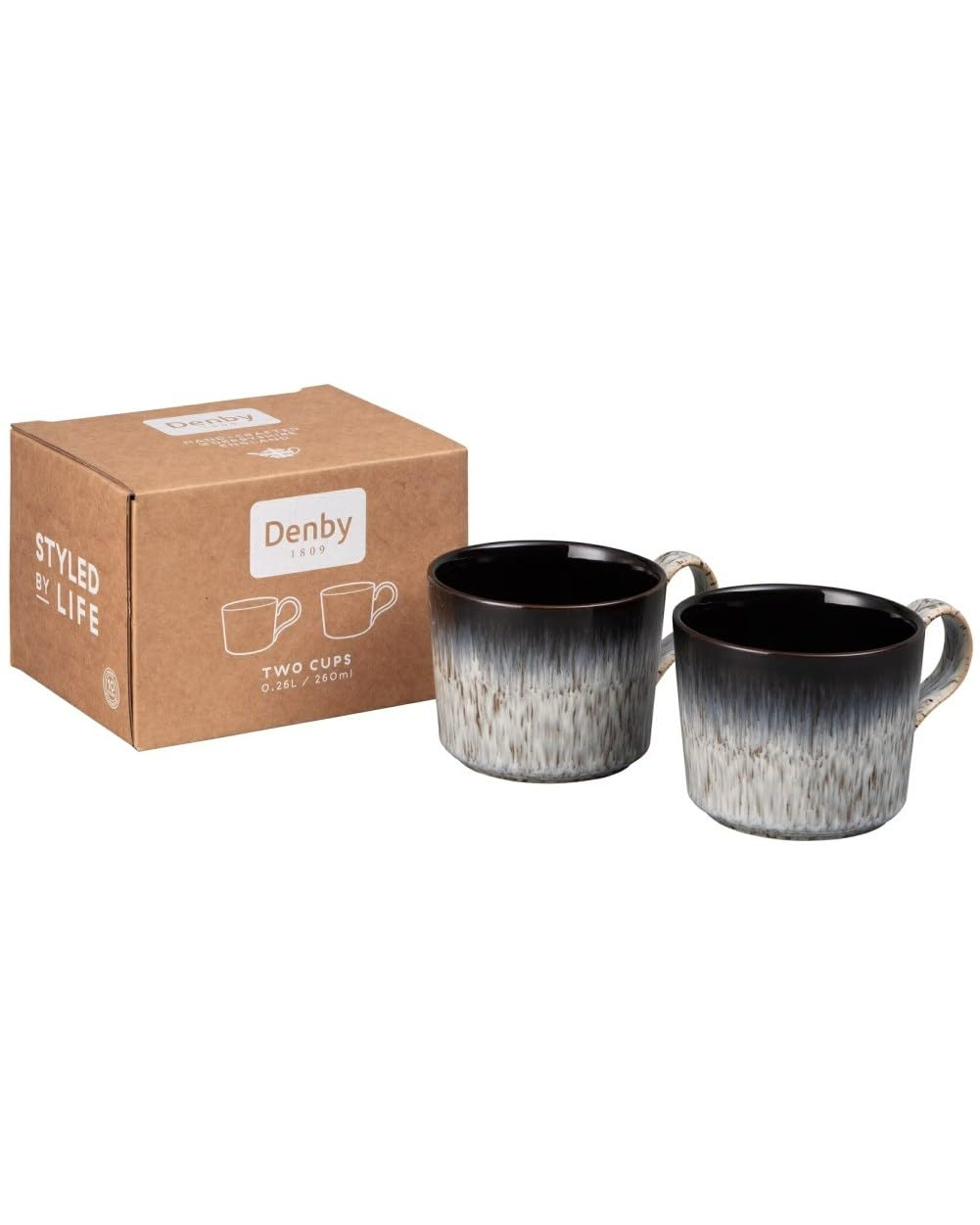 Denby Halo Brew tea/Coffee Cup 260ml Set of 2, White/Off-white, L 12.5cm W 9cm D 7cm