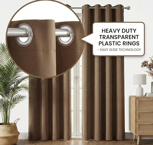 Image of VAS COLLECTIONS 100% Blackout Door Curtains, 7 Feet (121x215 cm) Set of 2, Plain, Thermal Insulated, Room Darkening Curtains for Living Room, Bedroom, (Mocha)