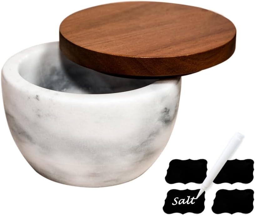 Azucarero con tapa, contenedor de azúcar de mármol con madera de acacia natural, bodega de sal con tapa, tarro de azúcar, recipiente de sal,