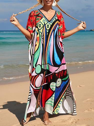 Image of Kaftan Dresses for Women Plus Size Summer Beach Dress with Print and Swim Cover Ups