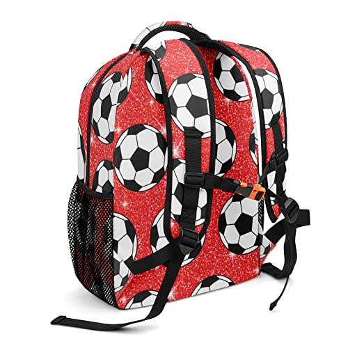 Soccer Ball Red Printing Personalized Backpack Waterproof Shoulder Bag Casual Travel Daypack with Name2