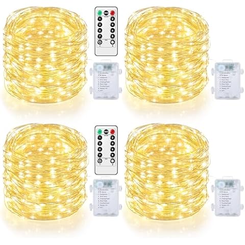 Mlambert 4 Pack 40FT 120LED Fairy Lights Battery Operated with Remote & Timer, Waterproof Twinkle Light 8 Modes for Indoor Outdoor Decor, Warm White Cover
