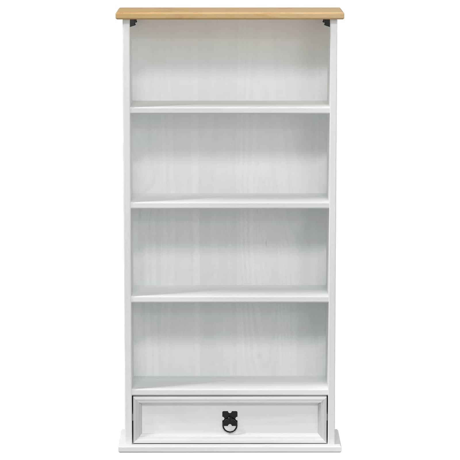 Scaffale per CD, bianco, 52 x 17,5 x 103 cm, in legno di pino massiccio, con 5 scomparti e 1 cassetto, armadietto rustico per CD per soggiorno e home office, sottile