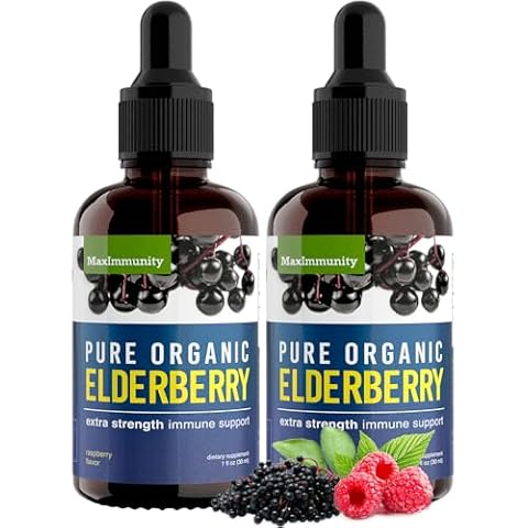 MaxImmunity Organic Elderberry Syrup, 60 Day Supply, Black Liquid Drops for Immune Support, Sambucus Elderberry Syrup - Liquid Extract Drops for Kids & Adults - Extra Strength (2 Pack) Cover