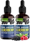 MaxImmunity Organic Elderberry Syrup, 60 Day Supply, Black Liquid Drops for Immune Support, Sambucus Elderberry Syrup - Liquid Extract Drops for Kids & Adults - Extra Strength (2 Pack)