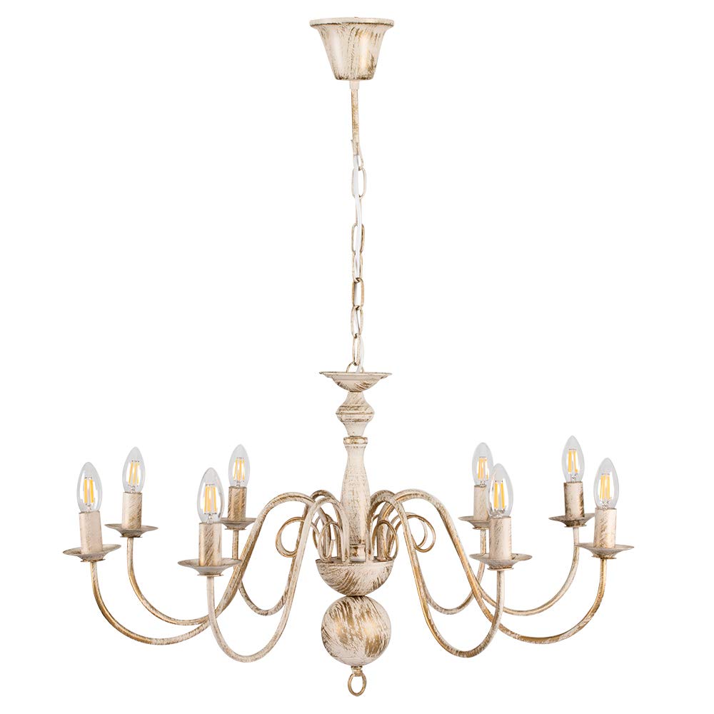 MiniSun | Large Retro 8 Way Ceiling Light Chandelier in a Distressed Effect Finish | Chandeliers, Home Décor Essential | Includes 8X 4W LED E14 Light Bulb with 3000K Colour Temperature | Mains Wired