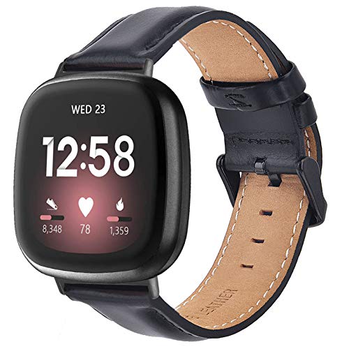 MOFREE Strap Compatible with Fitbit Sense Band/Fitbit Versa 3 Bands Women Men,Leather Strap Replacement Sport Band/Strap Compatible for Fitbit Sense/Versa 3 Smartwatch (Black)