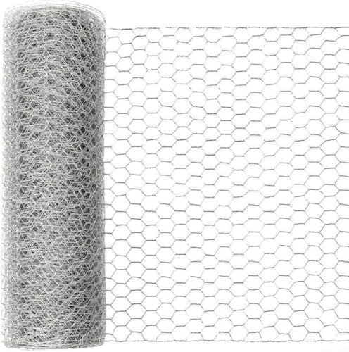 Malla de alambre de pollo, 1 rollo de red hexagonal de acero galvanizado para valla de jardín, barrera de animales, proyectos de bricolaje, resistente al óxido y fácil de cortar (0,4 x 10 metros)