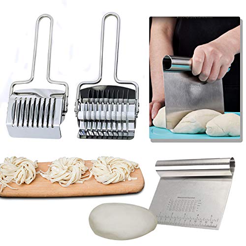 MCHEN Stainless Steel Bench Scraper and Noodle Cutter,Kitchen Chopper Noodle Lattice Roller Pasta Spaghetti Maker Dough Pizza Pastry Cake Food Cutters' Tool