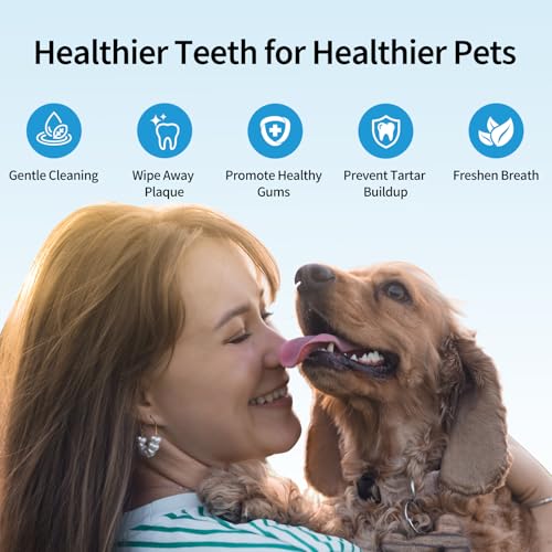 Image of Dog Teeth Cleaning Finger Wipes - Pet Dental Care Wipes for Dogs & Cats - Freshens Breath - Remove Plaque and Tartar - 52 Count - Green Tea Scent