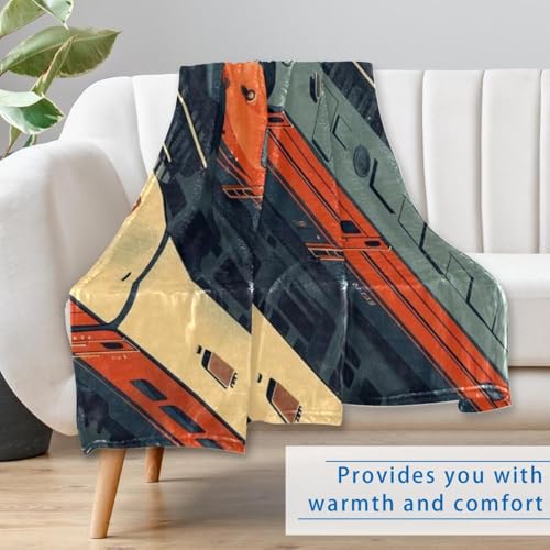 Couverture train imprimé rétro en textile doux et finitions soignées pour lit